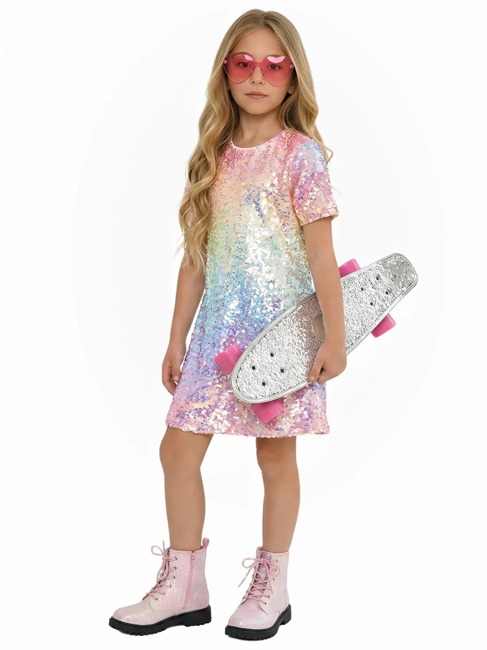 2Bunnies ombré pastel rainbow sequin short sleeve party dress 6